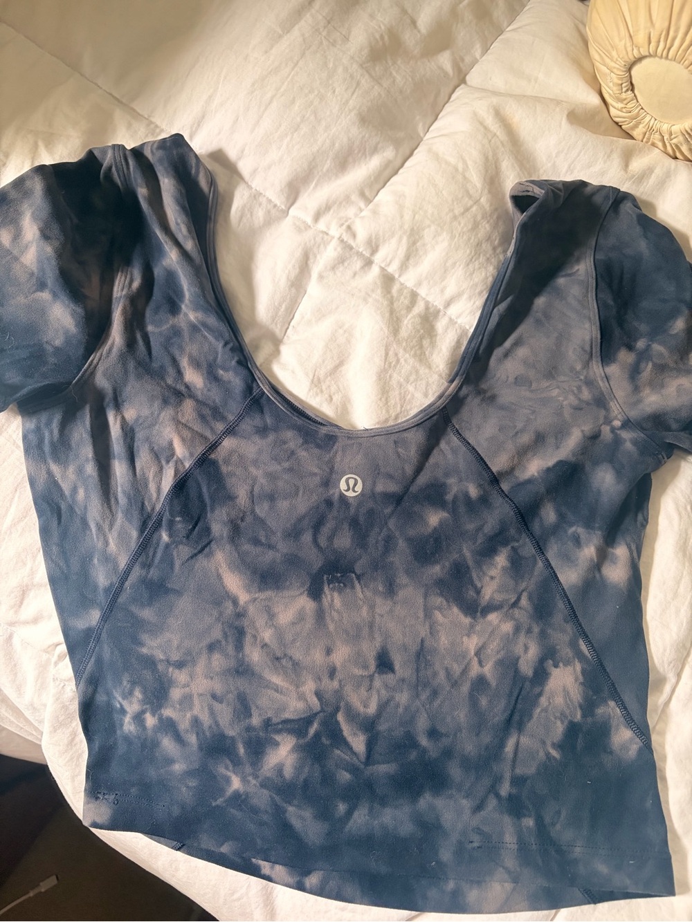 lululemon athletica Navy and Light Blue Tie-Dye Scoop Neck Crop Top